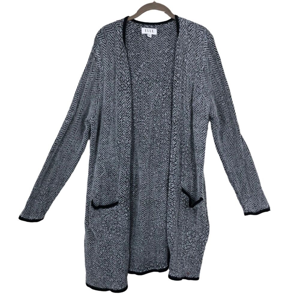 Women’s Grey Open Front, Long Cardigan, Eyelash Texture, Cozy, Front Pockets XL